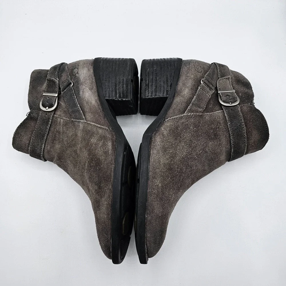 Born Womens Binghamton Ankle Booties 8.5‎ Gray Taupe Suede Moto Boot Block Heel